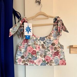 Handmade shoulder-tie floral crop top